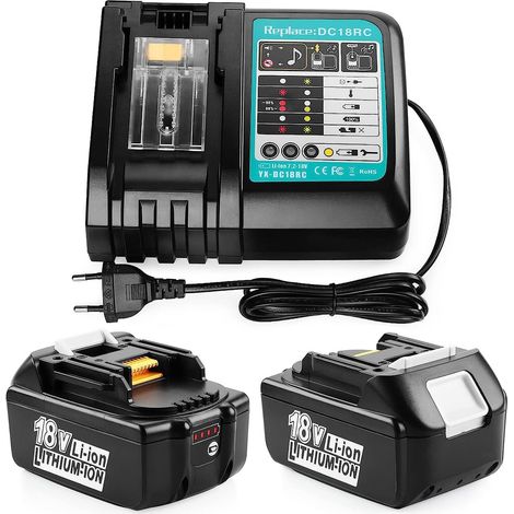 Batterie ,2Pack Energup 18V 8,0Ah Batterie de Rechange pour Makita 18V Batterie BL1850 BL1860 BL1840 BL1830 BL1820 BL1815 avec indicateur LED (8000mAh2+Chargeur) (1/5)