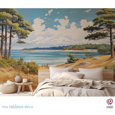 Papier peint : Plage, arbre et mer, Sud ouest - Intissé - L.200 x H.280 cm - Bleu mer (1/5)