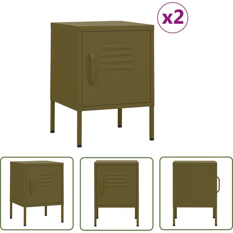 The Living Store Tables de chevet 2 pcs Vert olive 35x35x51 cm Acier - Table De Chevet - Meuble De Chambre - Table D'appoint - Armoire De Lit - Meubles Design (1/5)