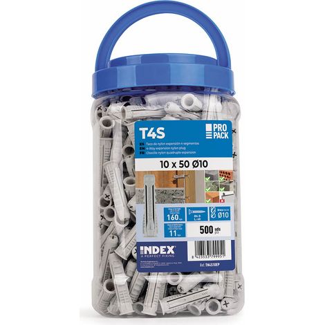 Index – Boîte de 1000 chevilles nylon quadruple expansion 6 x 30 mm – Pour béton, brique, placo – Charge maximale 30 kg – Fixation étagère, climatisation