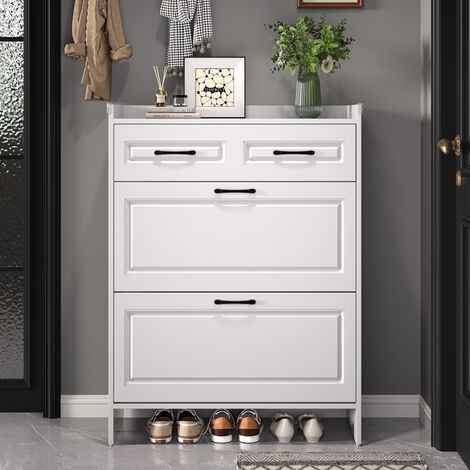 Scarpiera 80x34x107,5 cm - con 4 scomparti e 1 cassetto - per ingressi - in MDF - bianco (1/5)