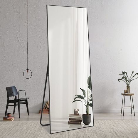 Wandspiegel 180x80cm groß aufrecht schwarz modern Hamstur-B