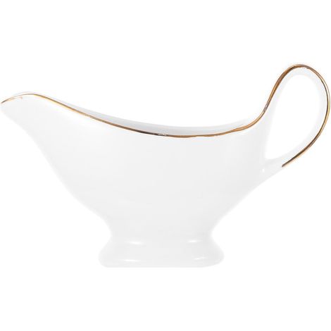 Saucière avec poignée ergonomique soucoupe en porcelaine fine blanche avec grand bec anti- pour sauces chauffantes sauces assaisonnements pour salade lait (1/5)