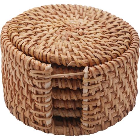 Online Store - Ensemble de 6 sous-verres pour thé Kungfu, accessoires de table ronds, napperon, dessous de plat, tissage en rotin (1/5)