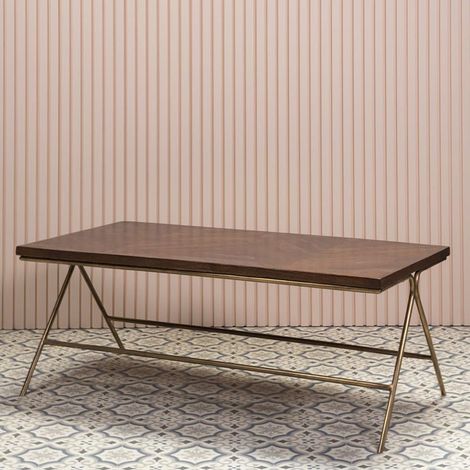 Table basse bois massif et laiton 120x46x60cm (1/2)