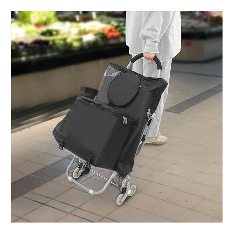 Chariot de courses avec siège, pliable, monte-escalier, chariot de courses portable, sac de courses avec roulettes, chariot de courses pliable (1/5)
