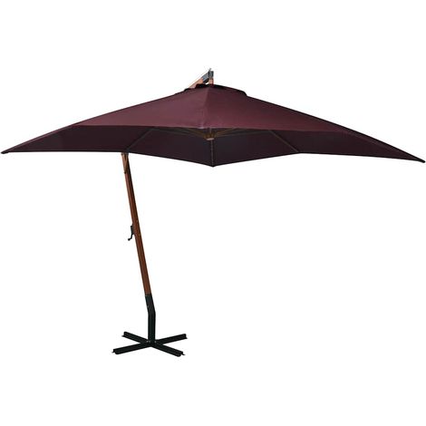 Parasol suspendu - Parasol déporté Parasol de Jardin avec mât Rouge bordeaux 3x3 m Bois de sapin BV671887 - BonneVie (1/5)