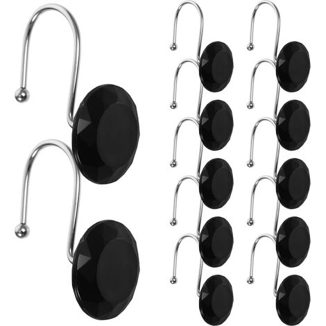 Crochets de Rideau de Bain Noir Lot de 12 en Acrylique et Acier Inoxydable 304 Design Unique et Lisse, Adaptés à Différents Styles de Décoration (1/5)