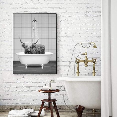 Leinwandbild Hochlandrind Badewanne schwarzweiß GDN2 60L x 90B cm (1/5)