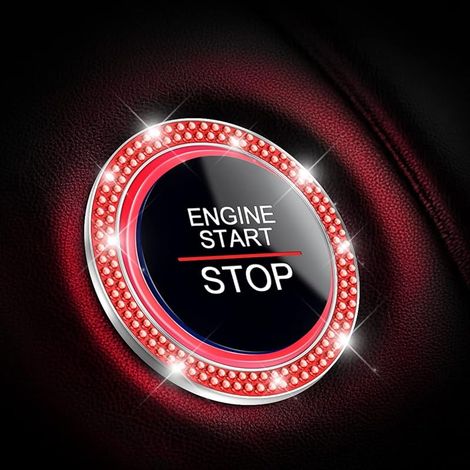 2 Pièces Couvercle Du Bouton De Démarrage Du Moteur De Voiture En Strass Cristal, Auto Moteur Démarrage Arrêt Cristal Strass Bouton Anneau Autocollant, Voiture Décor Accessoires (Rouge)