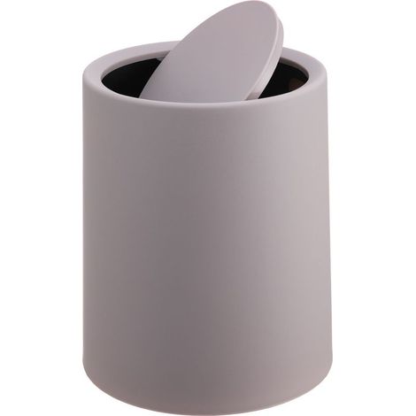 Poubelle cosmétique 6 l, couvercle basculant, seau intérieur, plastique mat, ronde, beige (1/5)