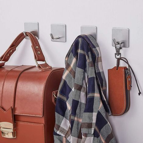 Pieces Adhesive Hooks, Wall-Mounted Bathroom Hooks, SUS304 Stainless Steel, Adhesive Towel Rack, Waterproof and Moisture Resistant (1/5)