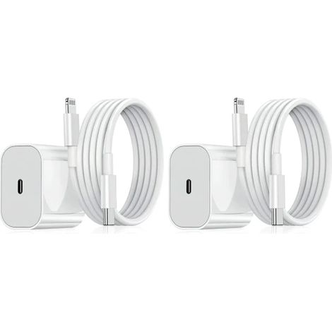 Chargeur iPhone 2 pièces - Adaptateur Blanc 20W + Câble de Données 2m - Charge Rapide Compatible (1/3)