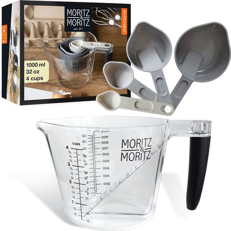 Pot Gradué 1L - verre mesureur cuisine - Cup Gobelet Gradué 1L - Verre doseur cuisine - Set de cuillères à mesurer au lave-vaisselle - Pour Cuisiner et Faire de la Pâtisserie (1/5)