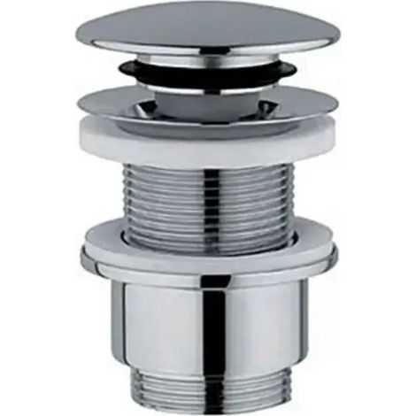 Piletta di scarico click clack in ottone cromato per lavabo o bidet con tappo tondo cromato e senza troppo pieno 11/4" AMBRA WATER