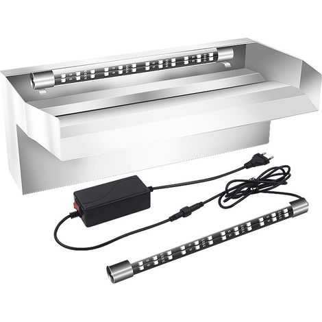 Cascade d'eau en acier inoxydable 30 cm avec 7 couleurs d'éclairage LED et télécommande pour étang de jardin, piscine, étang, cascade de jardin avec lumière LED (1/5)