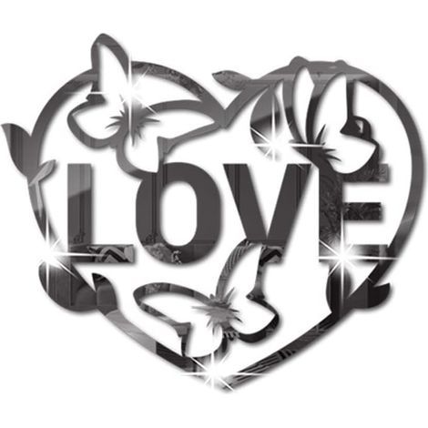 CCYKXA Heart-shaped acrylic mirror wall stickers - Butterfly - 3D vinyl wall decal - DIY wall decoration - Removable family letters - House sign (black)
