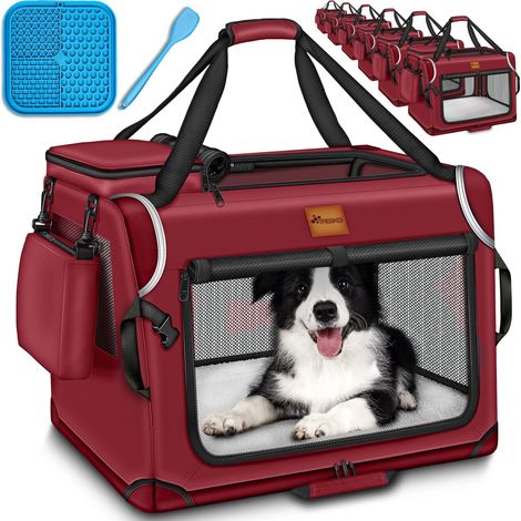 TRESKO Trasportino pieghevole per cani, rosso (S 50x34x34cm), con tappetino anti-leccamento, spatola e catarifrangenti Trasportino per cani e gatti Trasportino per cani di piccola e grande taglia R