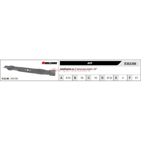 Lama AYP per trattorino tagliaerba rasaerba tosaerba 2 lame piatto 48" R302398