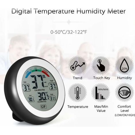 Thermomètre hygromètre Meichoon – Écran tactile rond – Sans fil – Mesure T°/humidité intérieur/extérieur (1/3)