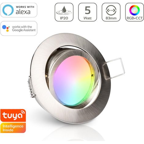 Einbauspot IP20 rund schwenkbar Bajonettverschluss - Farbe: Edelstahl-gebürstet - LED Leuchtmittel: GU10 5W RGB+CCT Smart Tuya