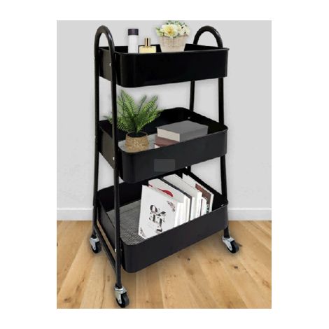 Carrello a 3 ripiani in acciaio al carbonio con ruote a 360° nero OKWISH (1/5)