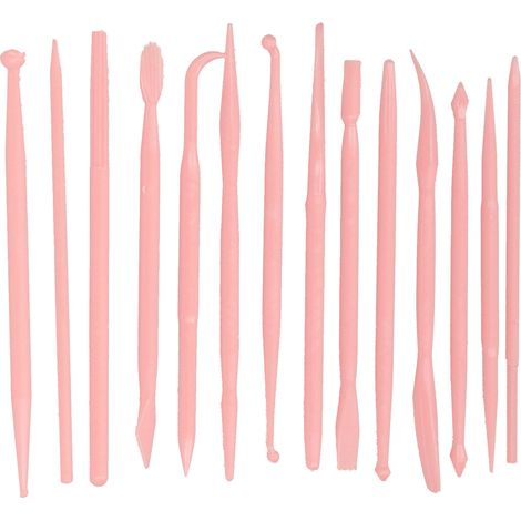 Lot de 14 outils de modelage en plastique pour argile, pâte à modeler, gâteau, embossage et décoration, rose (1/5)