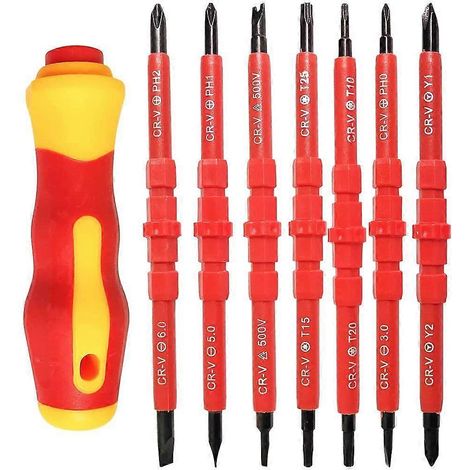 Jeu de 7 tournevis isolés pour électricien - Jeu de tournevis isolés électromagnétiques haute résistance - 500 V (1/5)