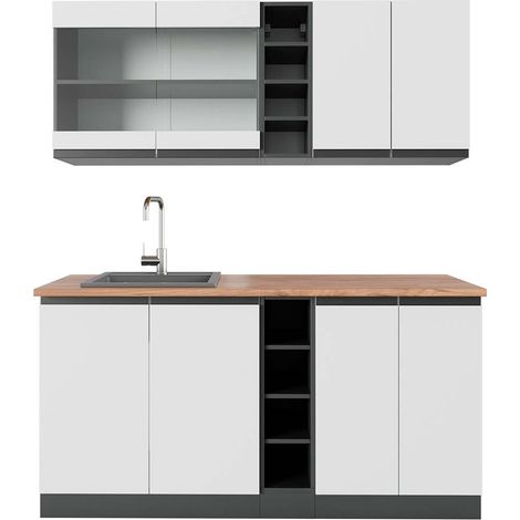 Cuisine R-Line, blanc/anthracite, 160 cm , PT Chêne, Vicco