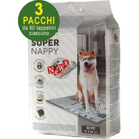 180 Tappetini igienici per cani SuperNappy Newspaper 84x57 cm - 3 pacchi da 60 pezzi cad.