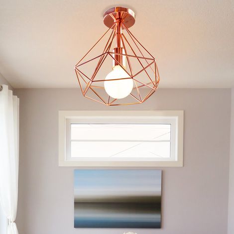 2 Pezzi Plafoniera Vintage 25CM Lampada da Soffitto Industriale in Metallo E27 Gabbia Retrò Camera da Letto, Corridoio, Cucina, Soggiorno - Oro Rosa