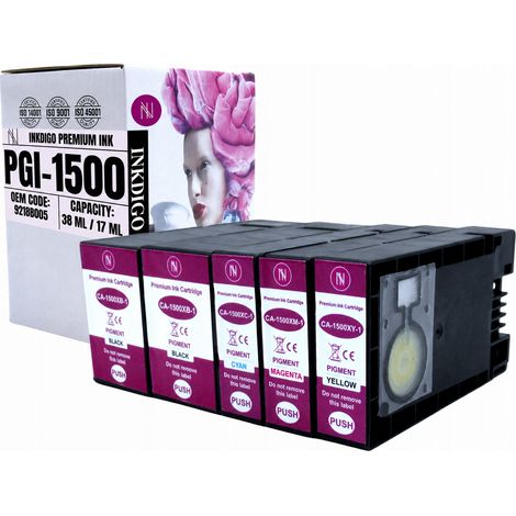 Encre Inkdigo PGI1500 compatible avec les imprimantes Canon Maxify MB2050, MB2155 et MB2350, certifiée TÜV. (1/5)