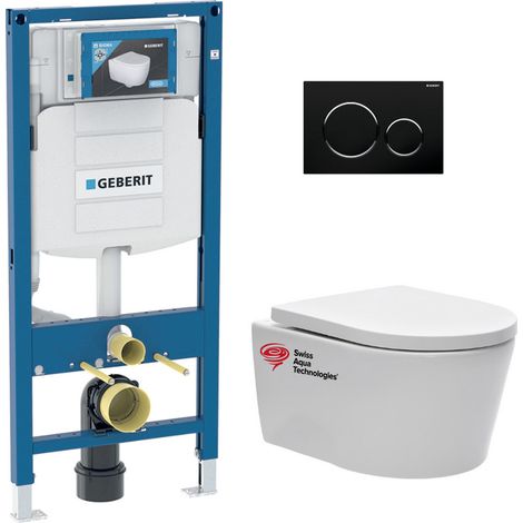 Pack WC Bati-support Geberit + Cuvette Swiss Aqua Technologies + Abattant softclose + Plaque (GEBSATRIMLESS-D)