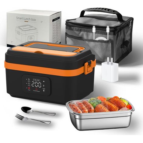 Gamelle Chauffante, Lunch Box Chauffante, Boite Chauffante Repas, 149-194℉ Chauffage & 30-240min Minuterie, Isolation Thermique Intelligente, Pour Bureau éCole Voyage Voiture (orange)