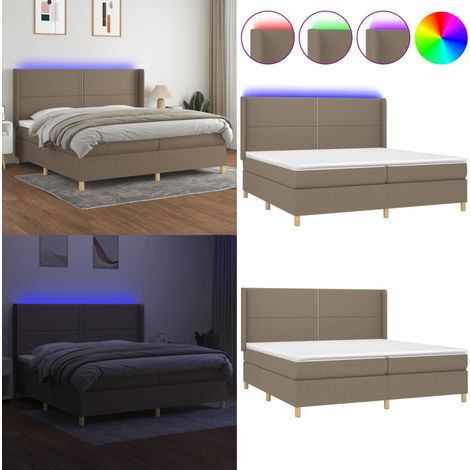 Sommier à lattes de lit matelas et LED Taupe 200x200 cm Tissu - Sommier Tapissier - Lit Plateforme - Lit Avec Rangement - Matelas À Ressorts Ensachés - Éclairage Led - Home & Living (1/5)