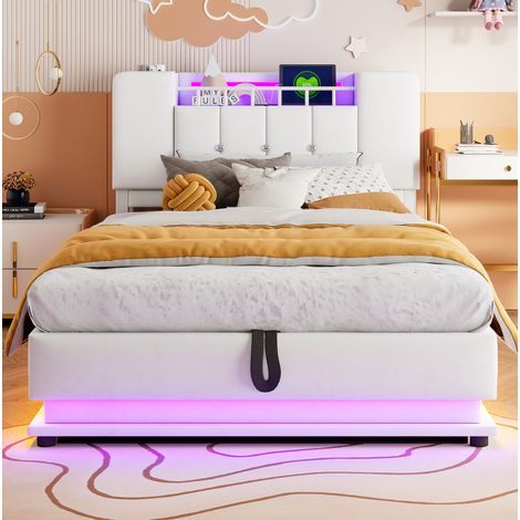 Letto contenitore bambini LED USB 90x200 beige OKMYHOME (1/5)