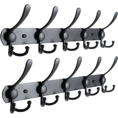 Appendiabiti da parete Encozy, Appendiabiti da parete in acciaio inox, Appendiabiti da parete, 15 ganci, Nero - Nero 2 pezzi.