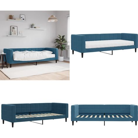 Sofá cama con colchón terciopelo azul 80x200 cm - Colchón - Sofá cama azul