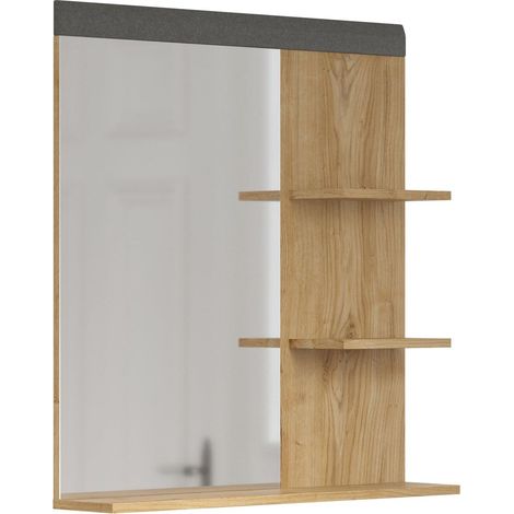 Miroir Mural - Chêne/Gris - Miroir de Couloir avec 3 étagères - (l x H x P) 79 x 85 x 16 cm - Miroir pour Couloir (1/5)