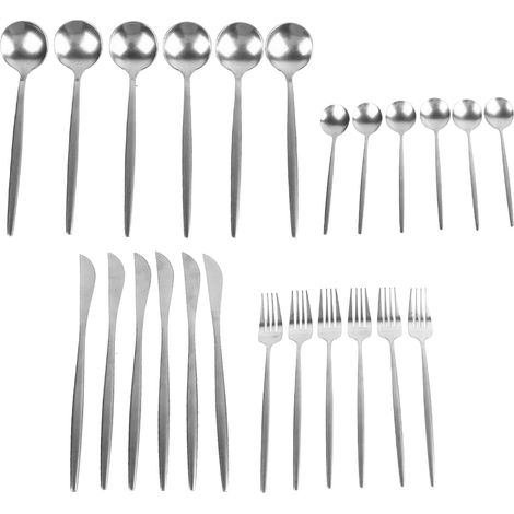 Ensemble de 24 couverts en acier inoxydable vintage, couteaux, fourchettes et cuillères pour steak, service de table argenté.