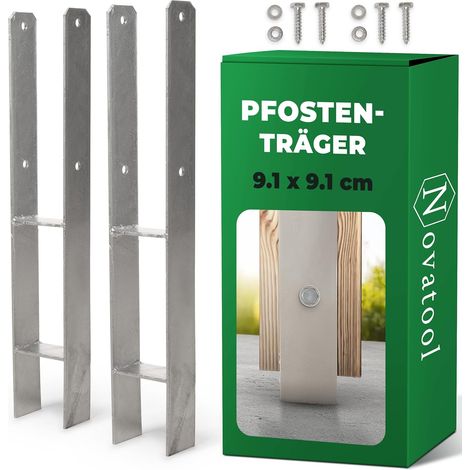 Novatool 2x jeu de douilles de sol en forme de H 91x91x600 mm, douille de sol support de poteau de parasol poteau de clôture poteau en bois douilles