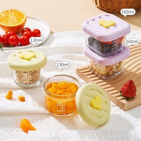 Coffret de 4 Pots en Verre, 130mL et 160mL, Hermétique, Résistant Choc Thermique, Micro-ondes, Congélateur, Bébé (1/4)