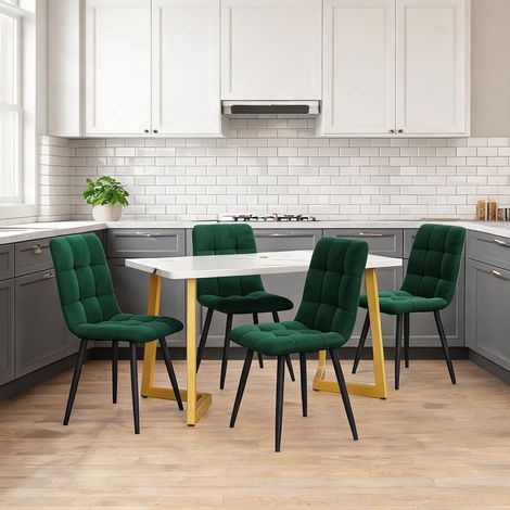 Ensemble table et 4 chaises de cuisine 117 cm vert et doré en MDF (1/5)