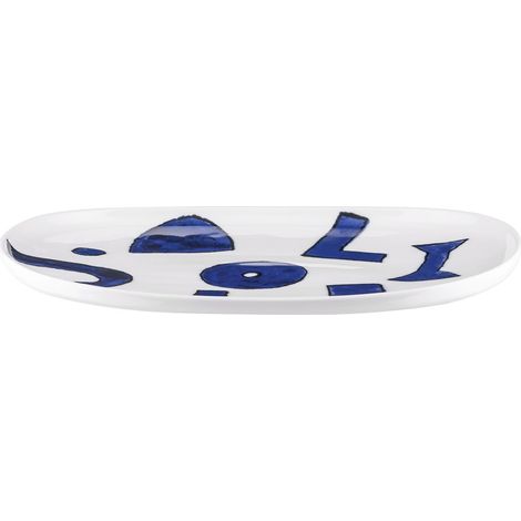 Plat de Service Ovale Design, Usage Quotidien, Esthétique Minimale, en Porcelaine Blanche avec Décor (1/3)