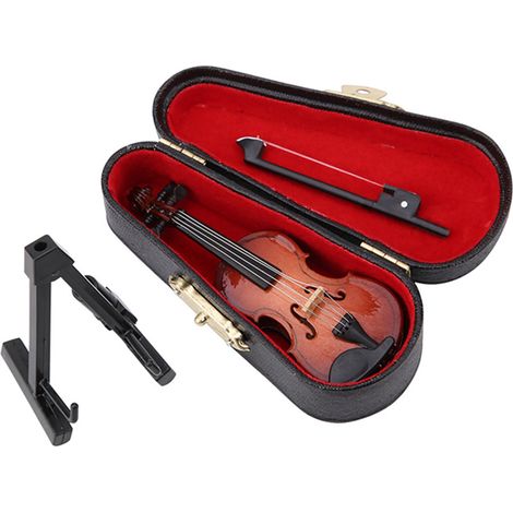 Violon miniature avec étui et support, accessoire pour maison de poupée, mini instrument de musique décoratif, cadeau (1/5)