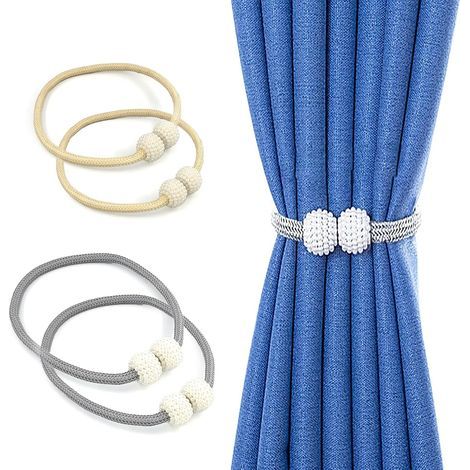 4 Pcs Embrasse pour Rideaux, Design Magnétique Attache Rideau, Gris et Beige Embrasse Rideau Magnetique, Exquis Aimantée Embrasses Rideaux, pour Chambre, Salon, Bureau