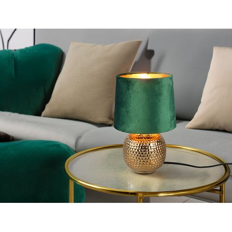 Tischleuchte SOPHIA Grün/Gold Keramikfuß Samtschirm, Höhe 26cm