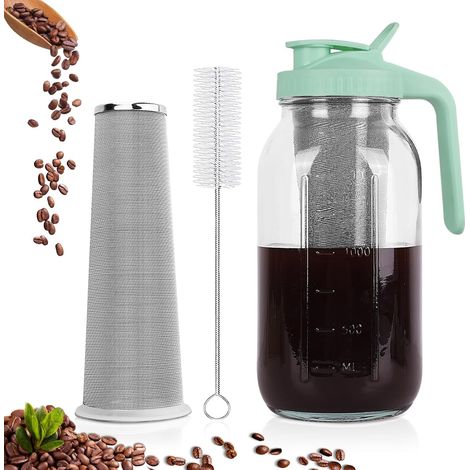 Cafetière Cold Brew - 1,8 L - Verre Et Acier Inoxydable - Filtre Fin - Pour Café Et Thé Froid - Vert (1/5)