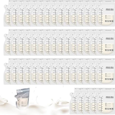 Lot de 50 sachets de conservation pour lait maternel – 250 ml – Stérilisés – Double fermeture éclair – Sans BPA (1/5)