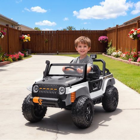 Auto elettrica per bambini, doppio motore, 12V, con sedile posteriore per genitore, metallo, bianco (1/5)